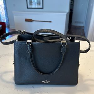 Kate Spade leila medium triple compartment pebbled leather satchel (black)